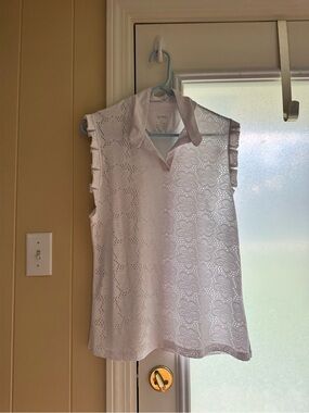 adidas White Eyelet Sleeveless Polo Camisole